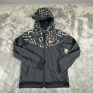 Nike Just Do It Windbreaker Jacket Full Zip Hooded Boys's Size L Black White
